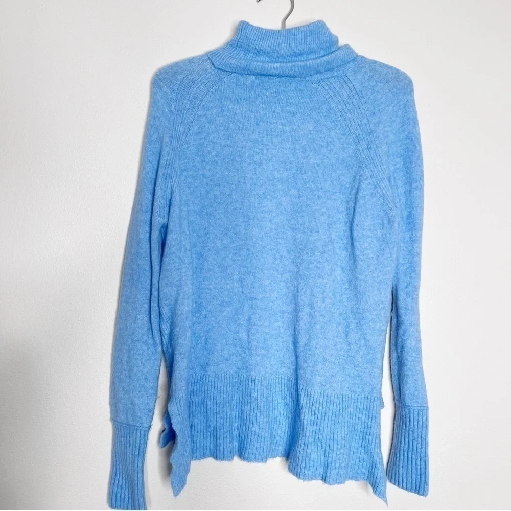 J. Crew Merino Wool Turtleneck Sweater Side Slits Supersoft Yarn Blue Sz XXS